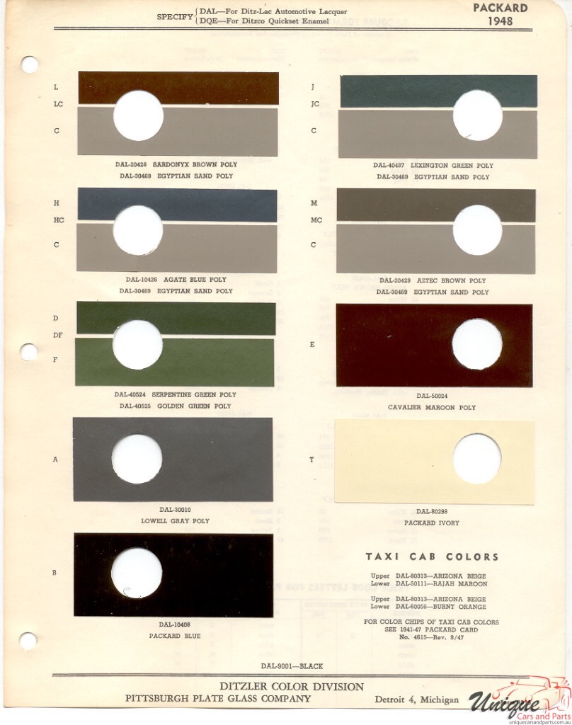 1948 Packard Paint Charts PPG 1